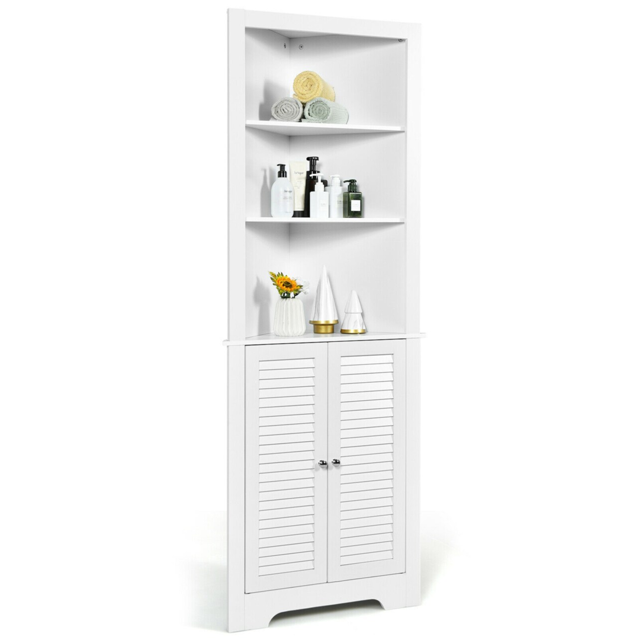 Bathroom Corner Floor Cabinet Tall Bathroom Storage Cabinet W/ Shelves